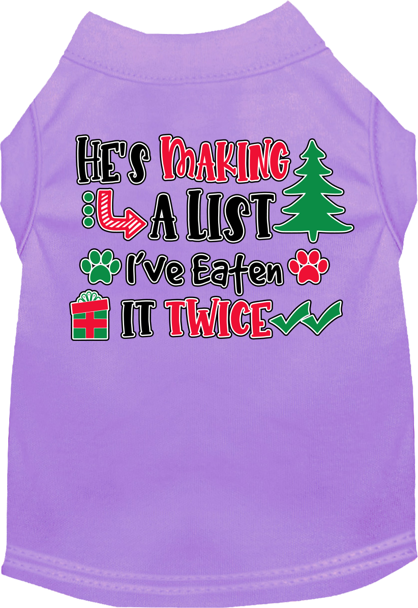 He's Making a List... Screen Print Dog Shirt Lavender Size 4X